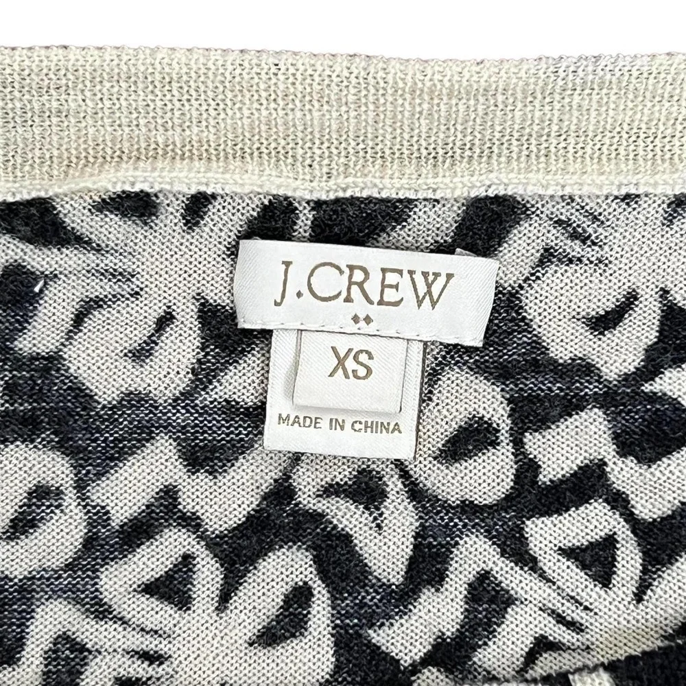 J.CREW‎ Sweater Merino Wool Black Bow Print Size XS